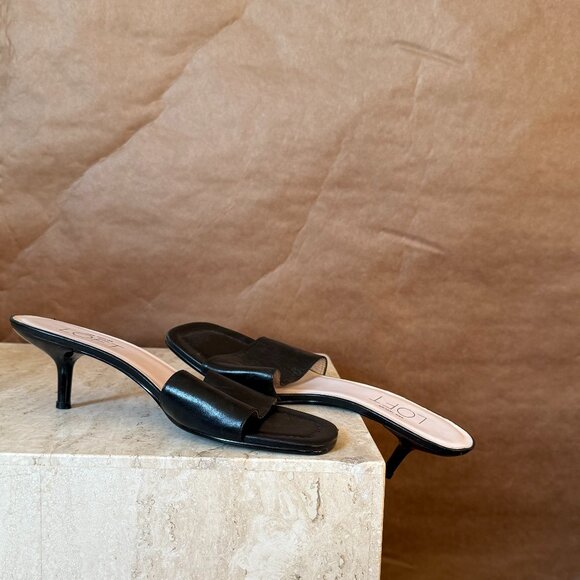 ANN TAYLOR LOFT OPEN TOE KITTEN HEELS IN BLACK - Picture 2 of 5